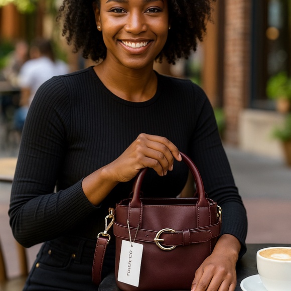 NWT-Liz Claiborne Mini Bucket Bag Burgundy Wine | Gold Hardware - Picture 1 of 7
